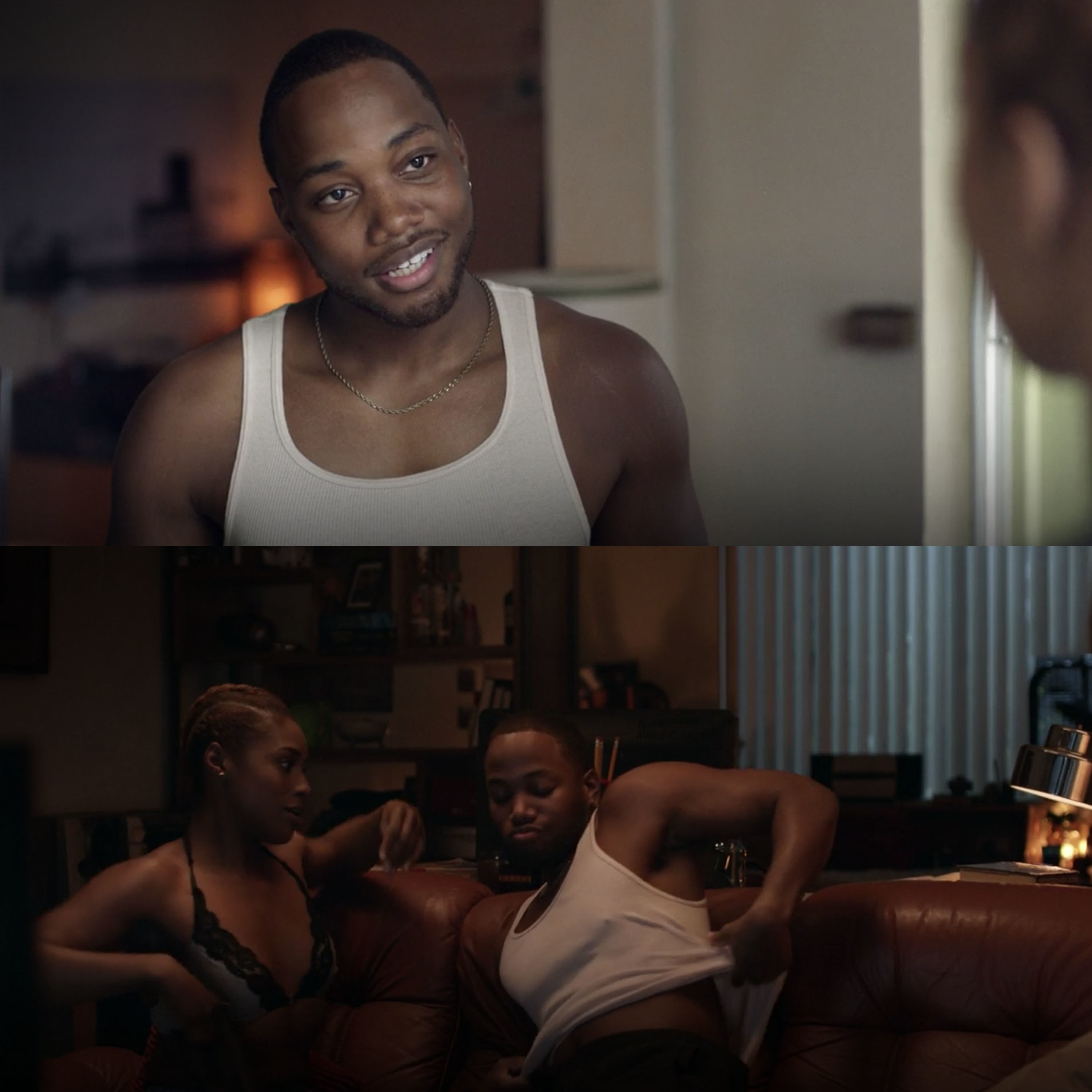 Leon Thomas as Eddie takes off his shirt after Issa&#x27;s removed her top in &quot;Insecure&quot;
