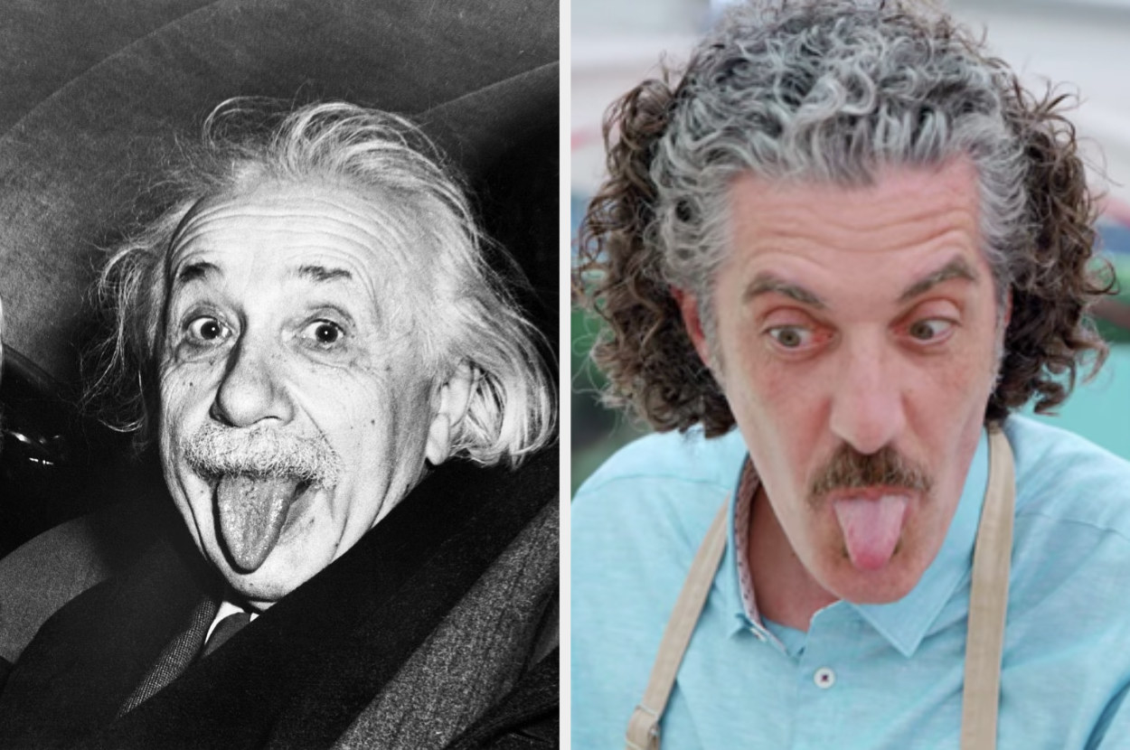 Einstein&#x27;s tongue portrait, and Giuseppe doing the same expression