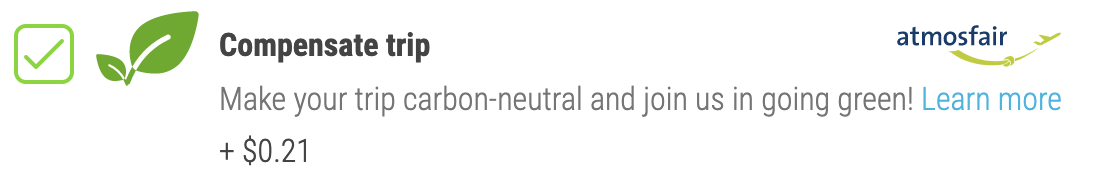 FlixBus offering the option to &quot;compensate trip&quot; and make your trip carbon-neutral for a small added fee, in this case only $0.21.