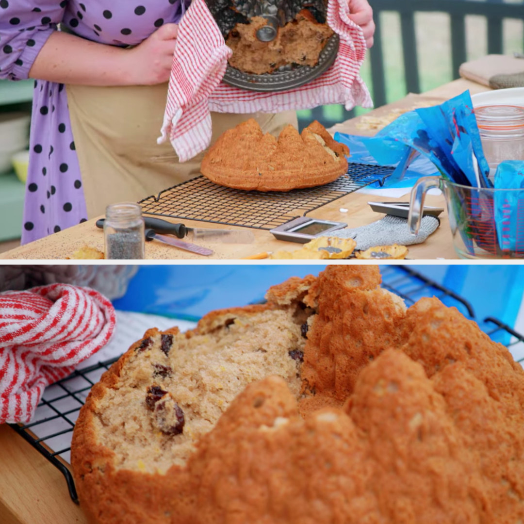 half of Lizzie&#x27;s cake stuck in the pan