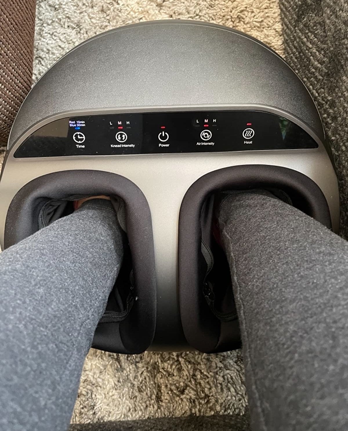 Reviewer using the foot massager