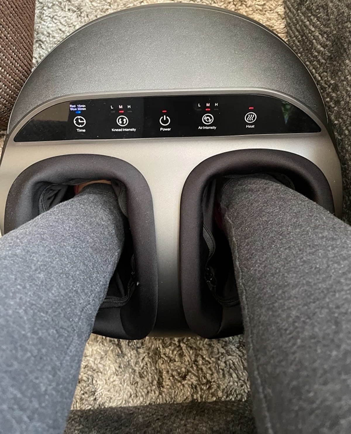 Reviewer using the foot massager