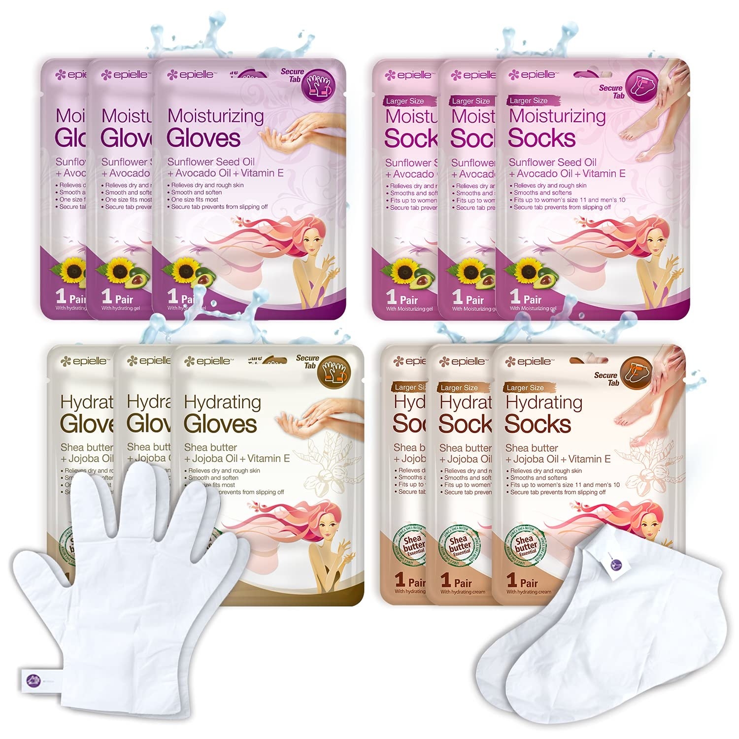 Moisturizing and hydrating socks and gloves