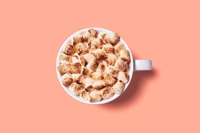 Roasted marshmallows top hot chocolate