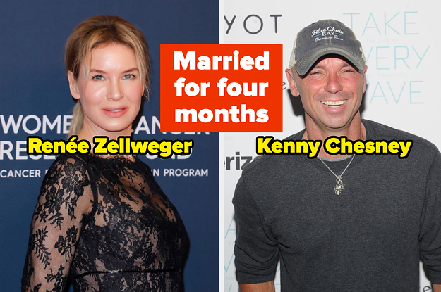 Renée Zellweger and Kenny Chesney with text in between, "Married for four months"