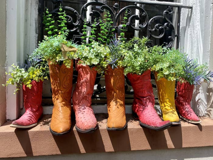 cowboy boots with flowers inside