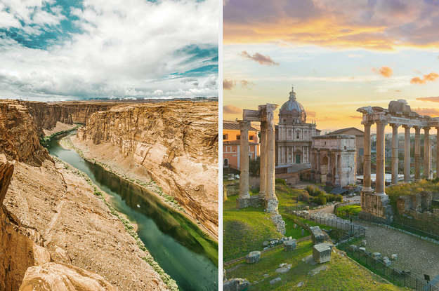 Side by side images of the grand canyon and the roman forum
