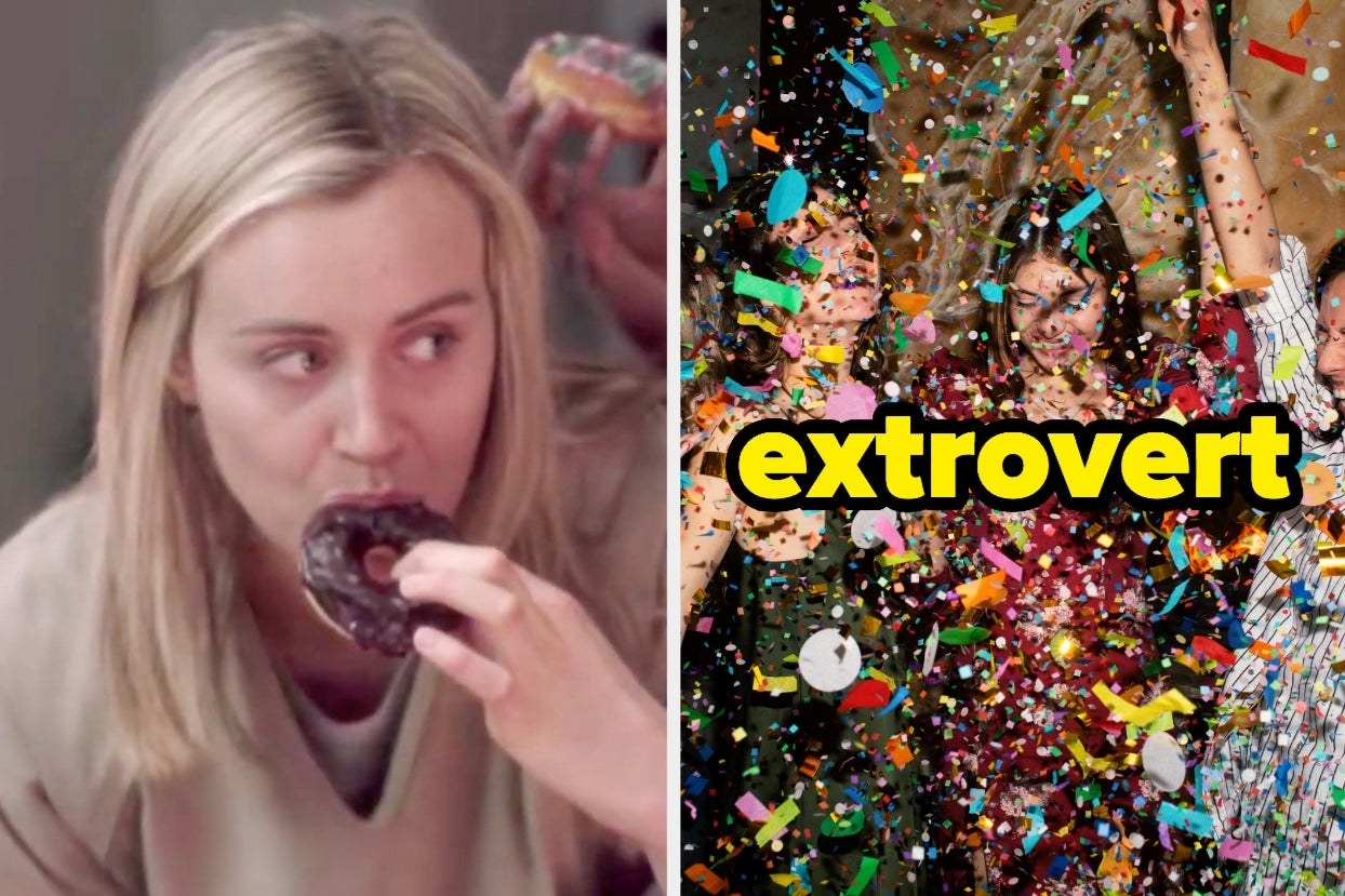 Piper from Orange Is the New Black eating a donut / People partying with confetti