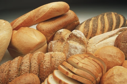 Different types of bread in a pile