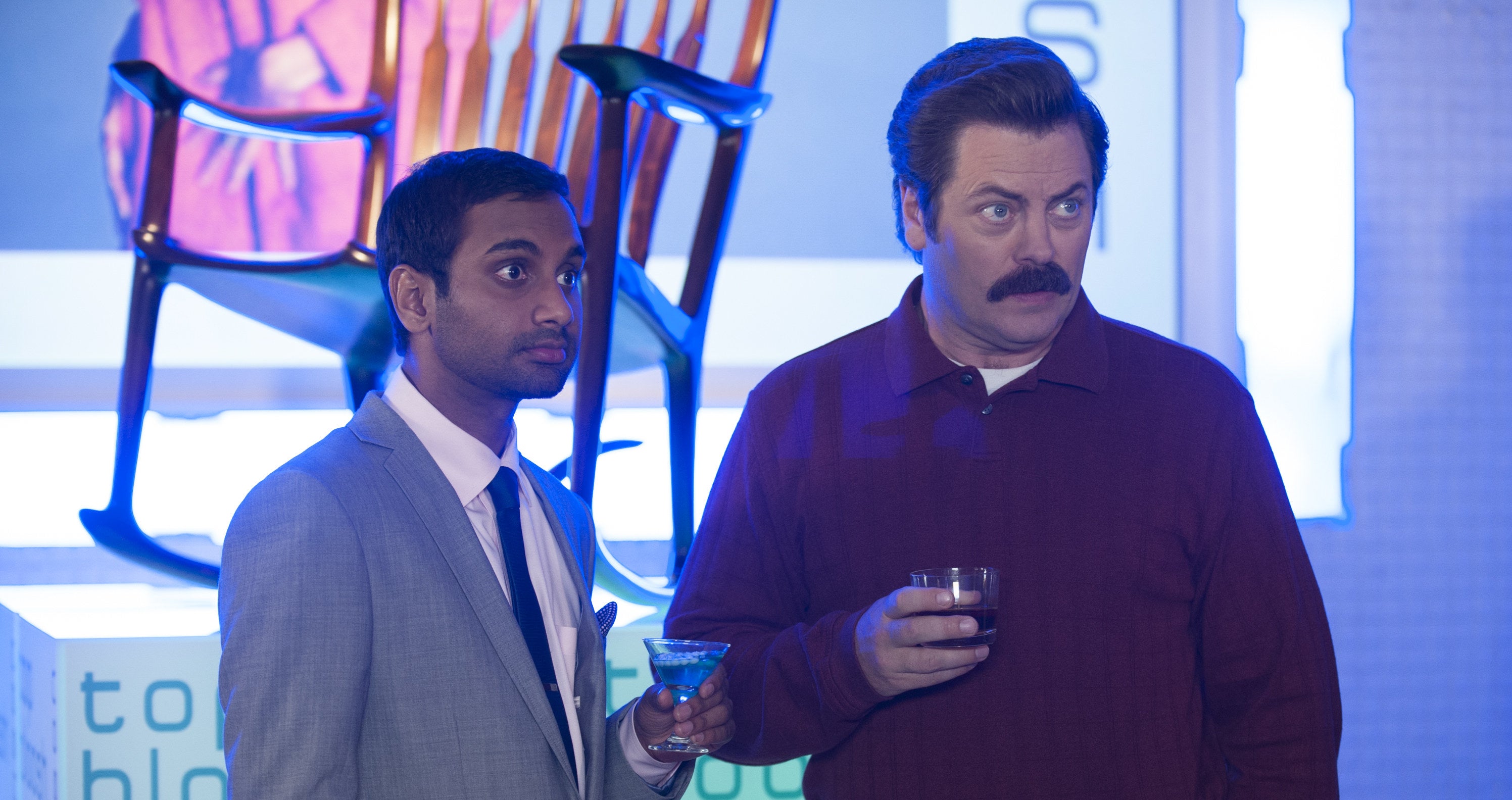 Ron and Tom holding drinks at &quot;Parks and Recreation&quot;