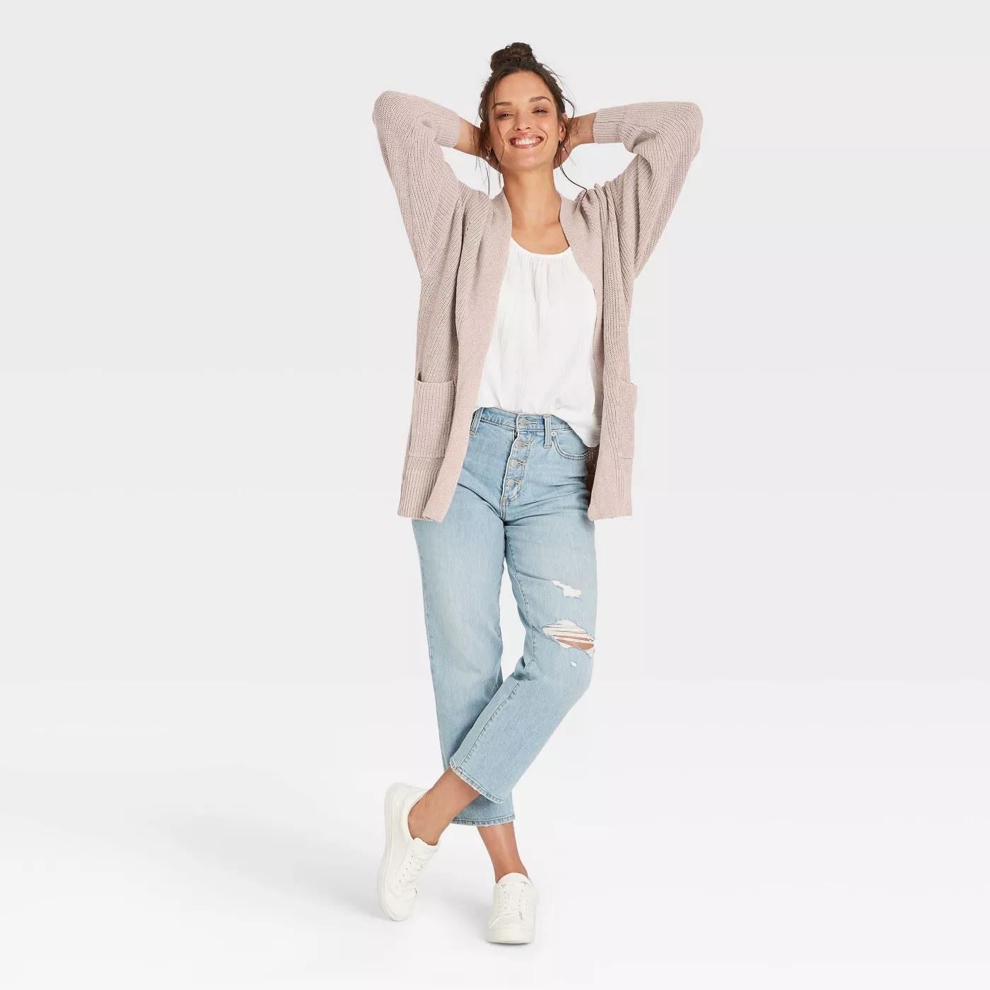 The taupe cardigan
