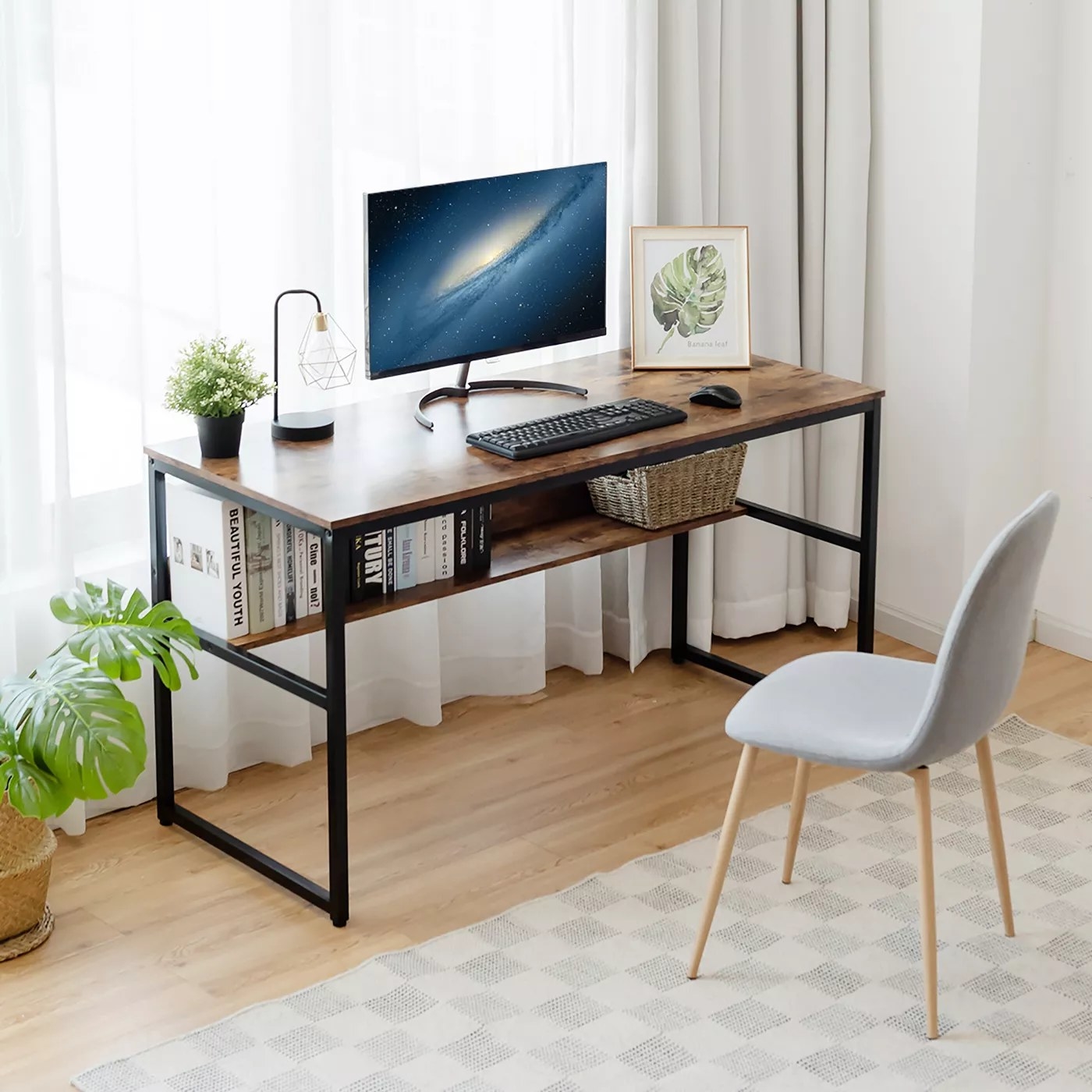 The desk with a storage shelf