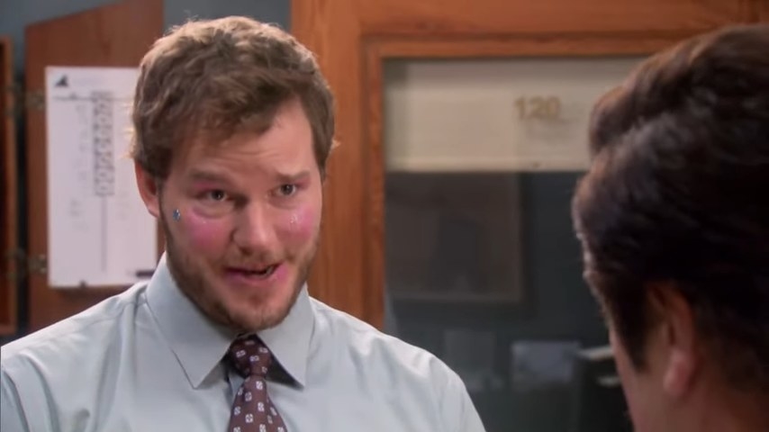 Andy wearing princess makeup and talking to Ron in &quot;Parks and Recreation&quot;