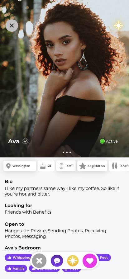 HUD dating app profile of woman