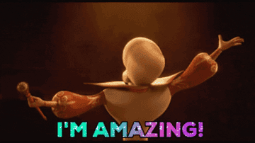 An animated character turns and looks to the camera while saying &quot;I&#x27;m amazing!&quot;