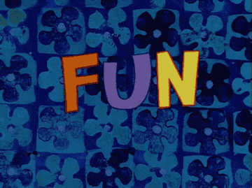 spongebob cartwheeling past the word &quot;fun&quot;