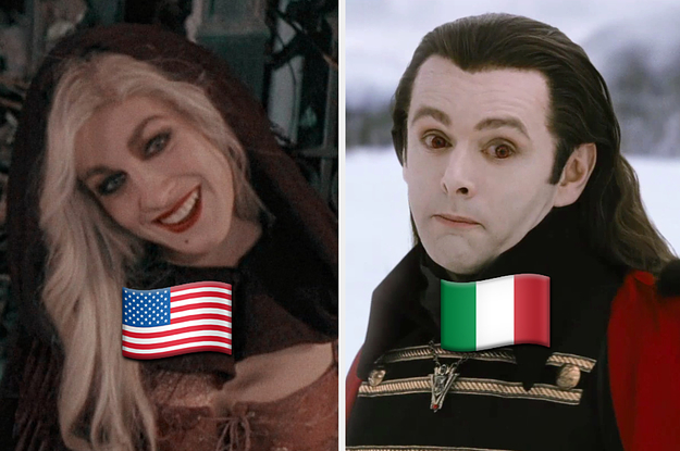 sarah from hocus pocus with an american flag under her and aro from twilight with an italian flag under him