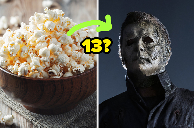 popcorn on the left and michael myers on the right