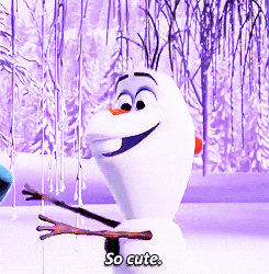 a gif of olaf from frozen saying &quot;so cute&quot;