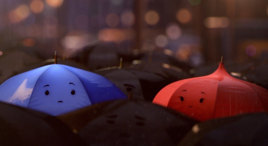 Blue and Red umbrellas.