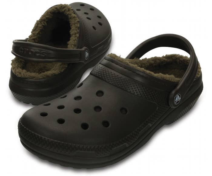 The brown fuzzy crocs