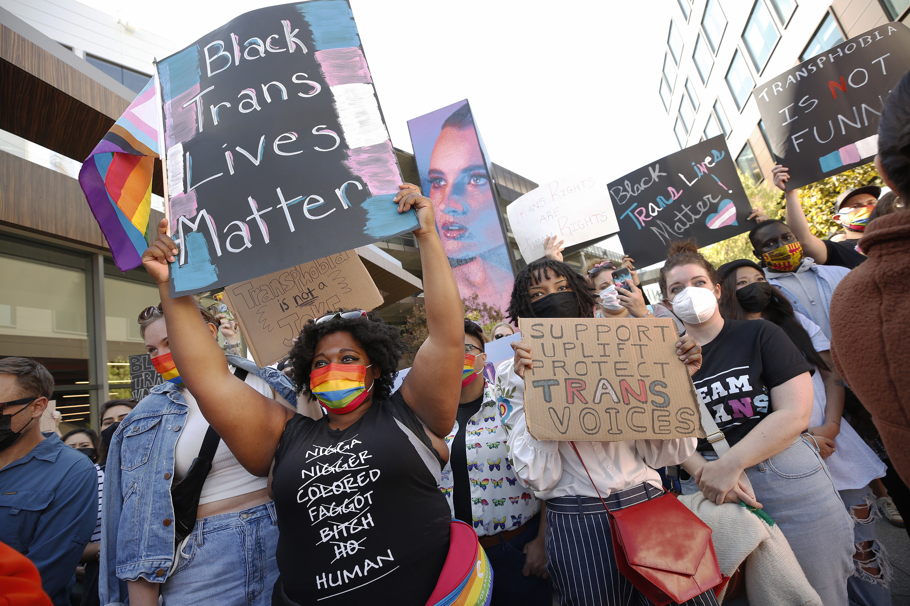 Protestors outside the Netflix headquarters