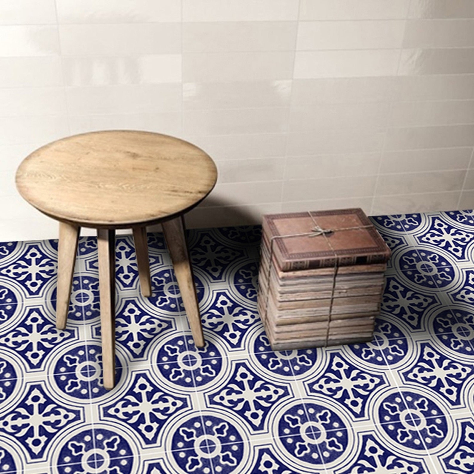 the white and blue Moroccan style tiles