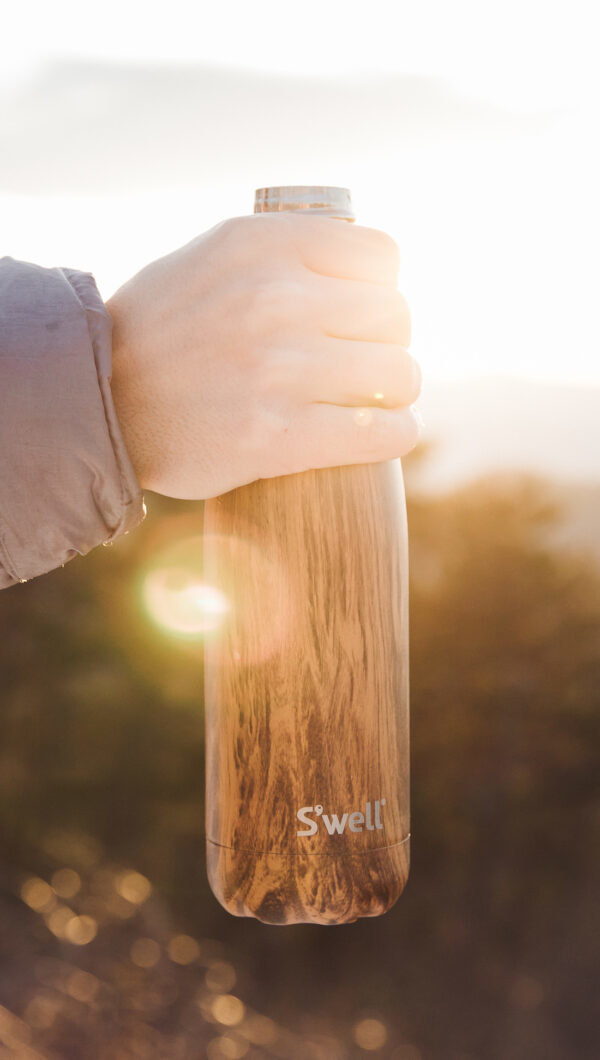 The water bottle with teak wood design