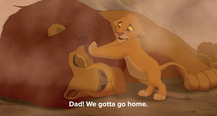 Simba tries to wake up his dad, but he&#x27;s already dead