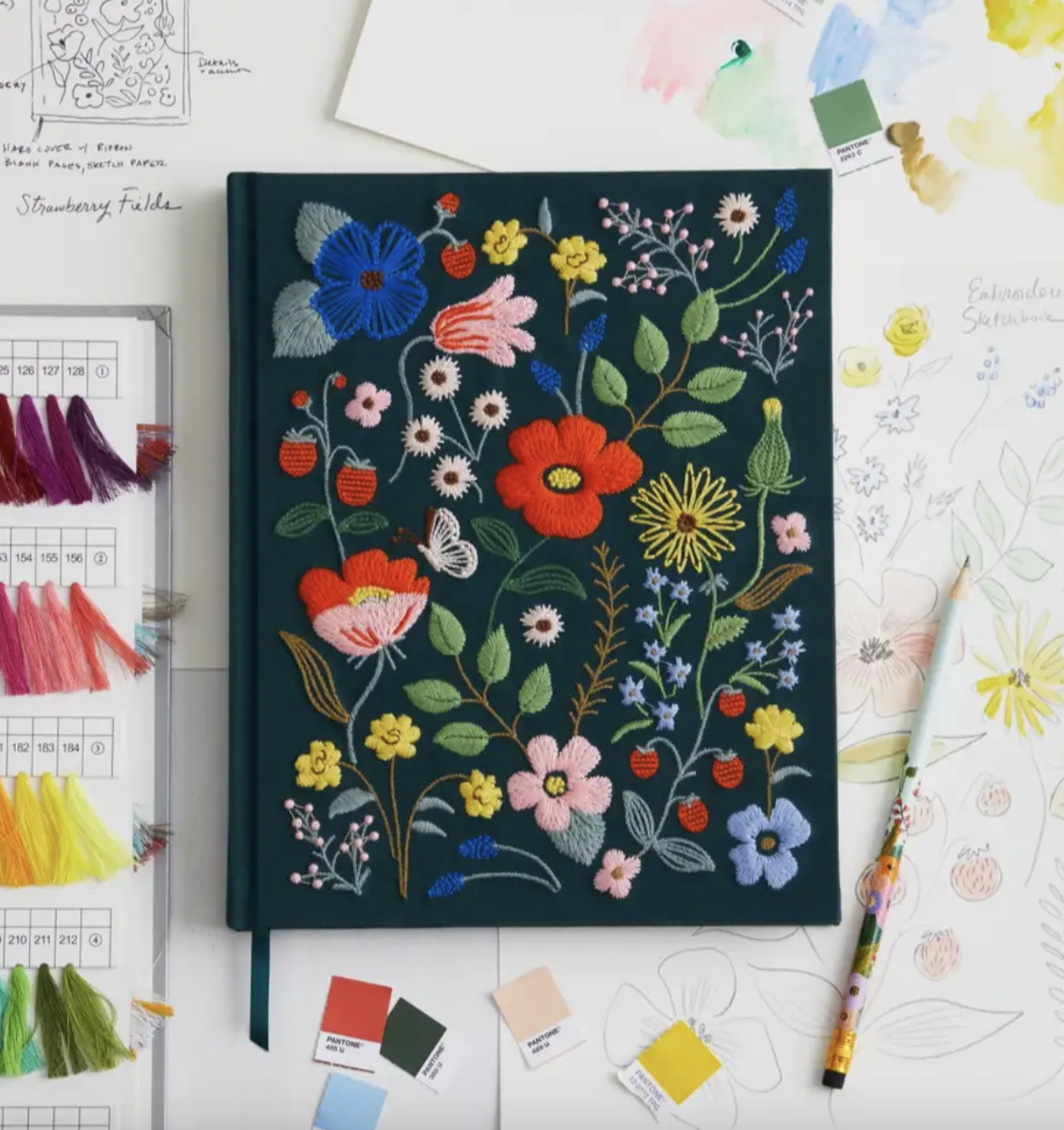 a floral embroidered notebook