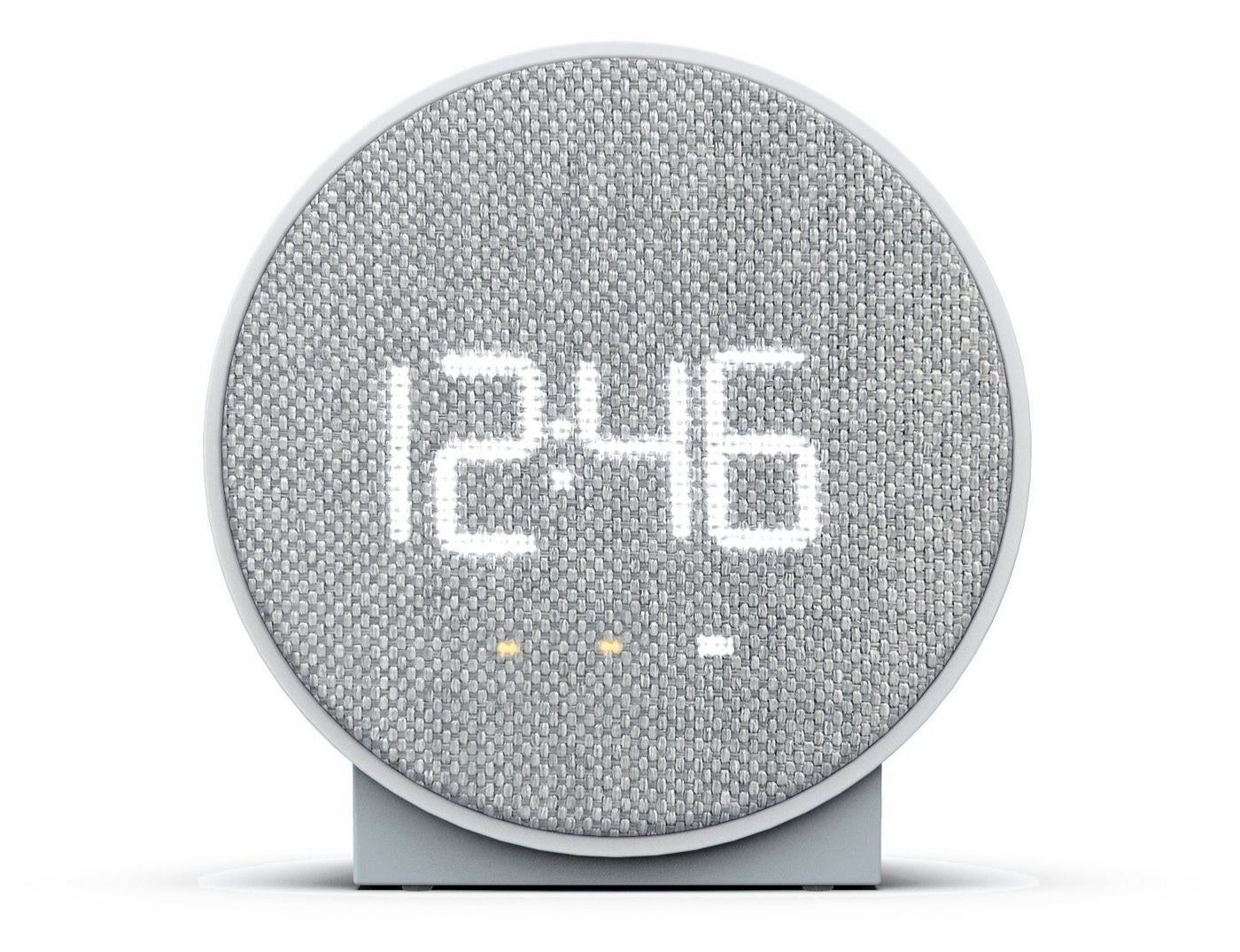 grey round alarm clock showing the time