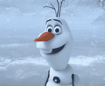 Olaf the snowman excitedly taking his head off