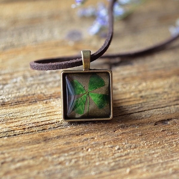product image of pressed clover square necklace
