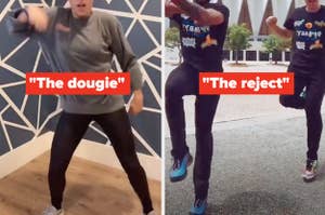 One TikTok dancer does "the dougie" while two others do "the reject"
