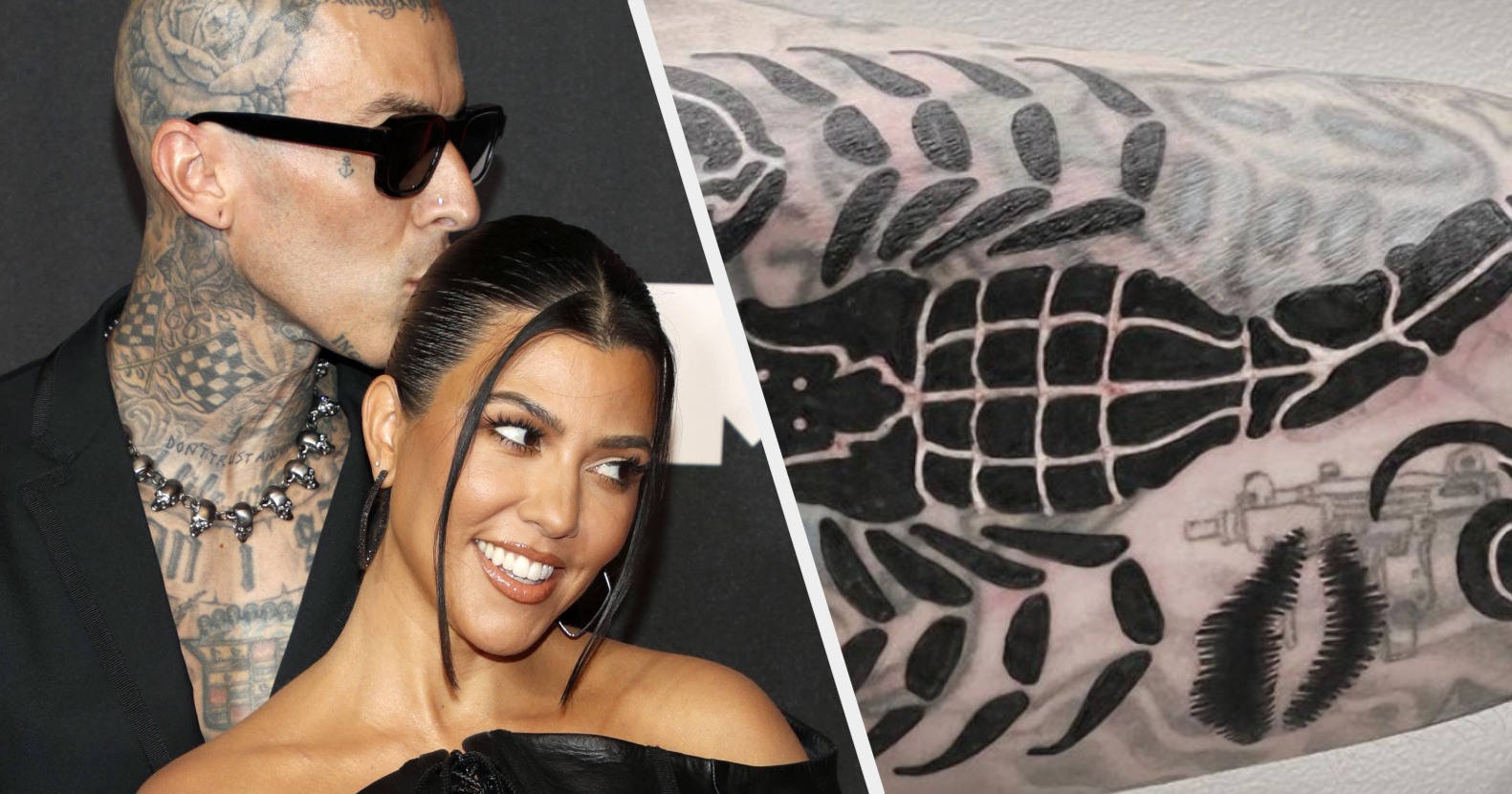 Travis Barker Covered Up His Ex's Name With A Tattoo Of Kourtney Kardashian's Lips After She Wiped All Recent Photos Of Their Kids