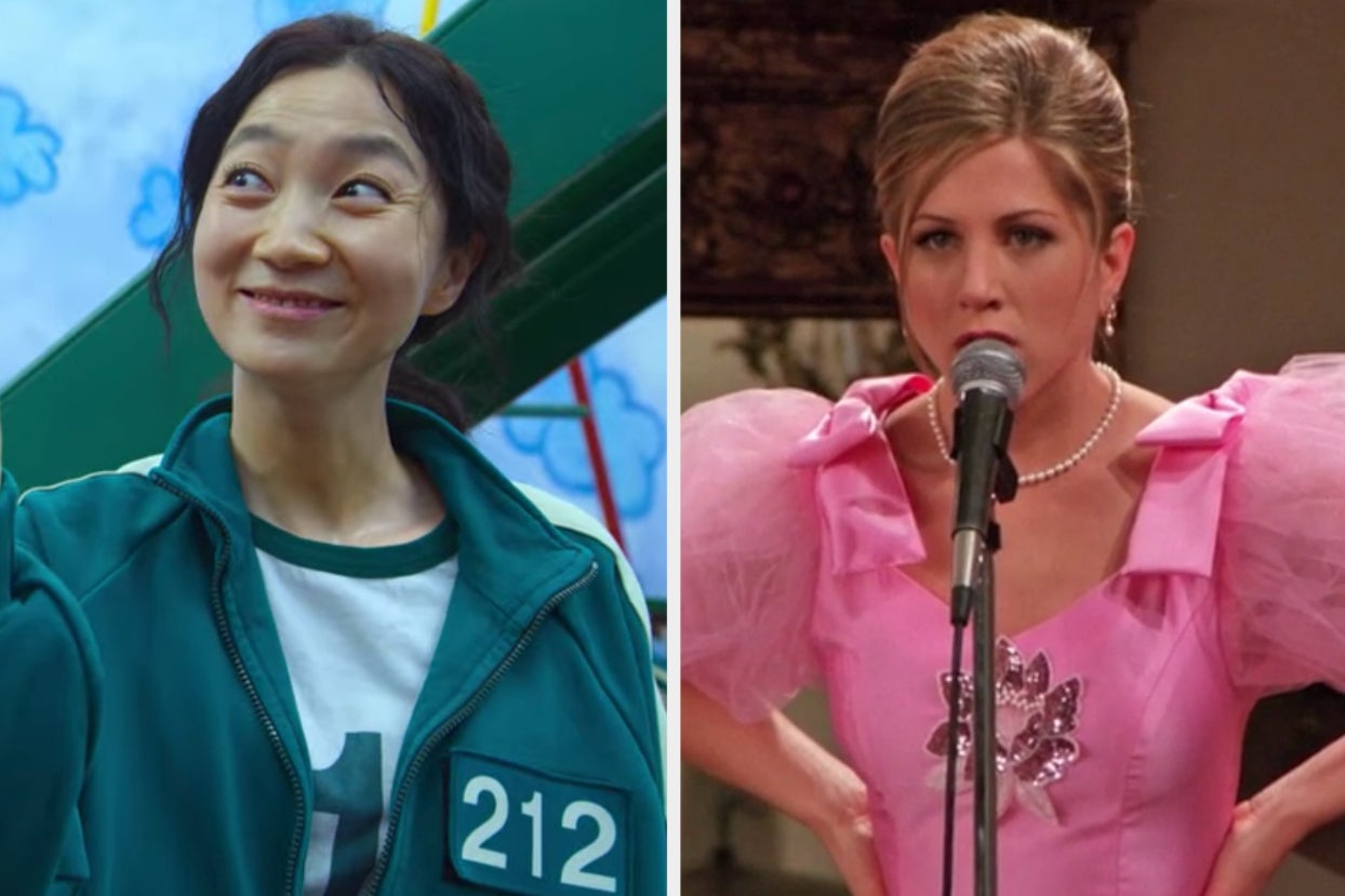On the left, 212 from Squid Game, and on the right, Rachel from Friends
