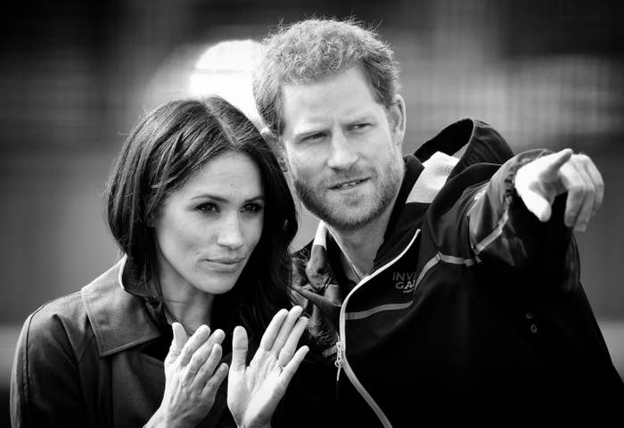 Meghan and Harry in black and white in Bath, England