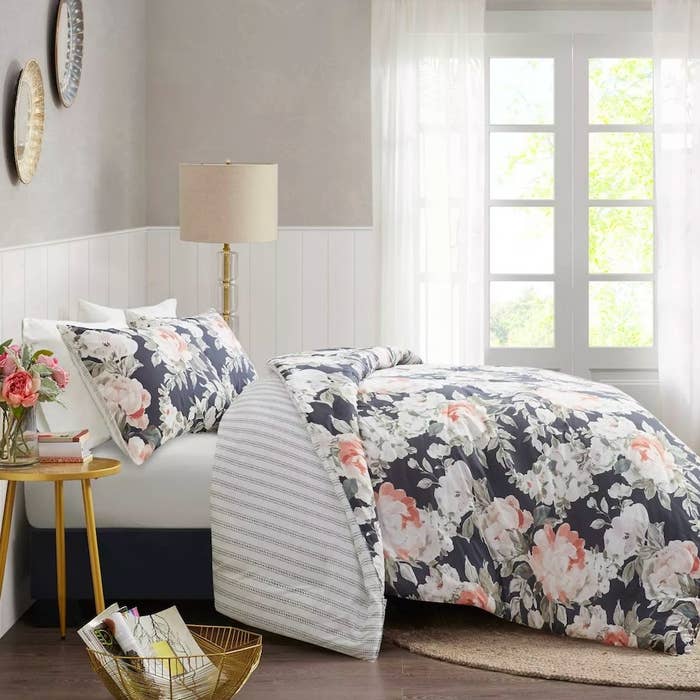 Reversible duvet cover set shown on a bed