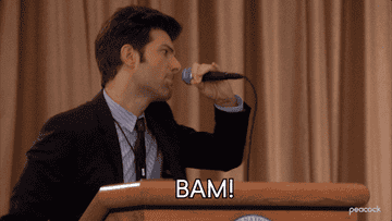 ben wyatt dropping a mic in parks and rec and saying &quot;bam&quot;