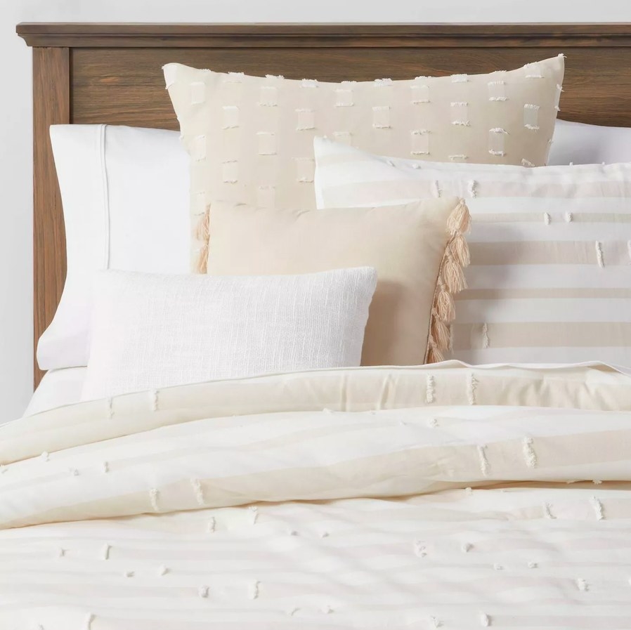 Comforter set shown on a bed