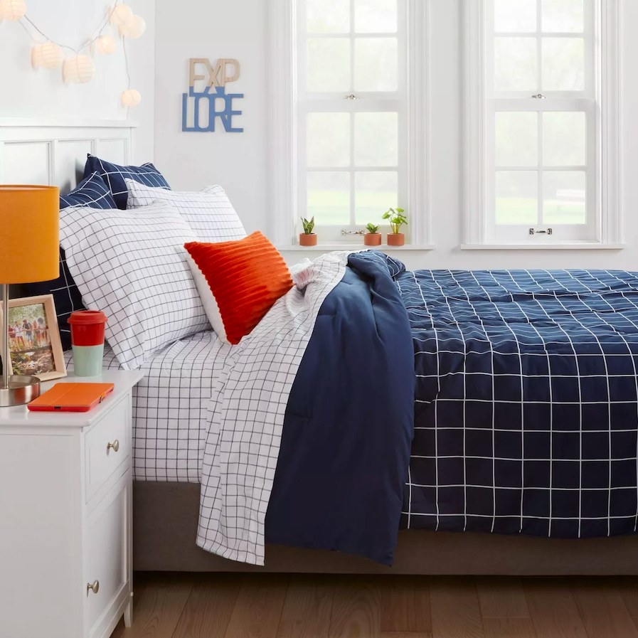 Comforter set shown on a bed