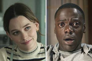 On the left, Love from You, and on the right, Daniel Kaluuya crying as Chris in Get Out
