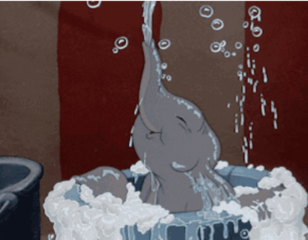 a gif of dumbo in a soapy tub
