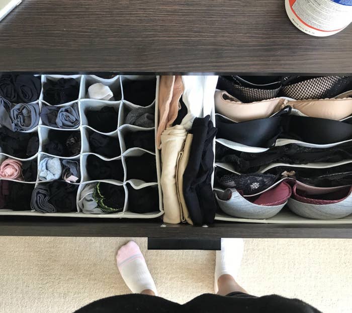 a reviewer photo of their socks and undergarments organized