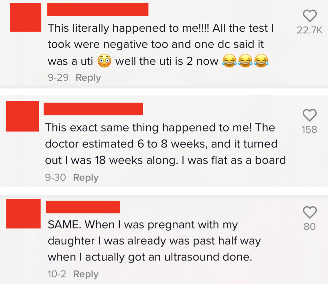 Comments from viewers who said they had very similar experiences when they found out they were pregnant