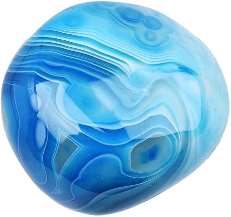 Blue smooth stone with lots of shades of blue and white swirled throughout