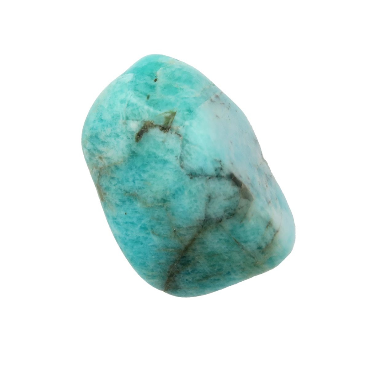cyan blue with white and brown throughout amazonite crystal 