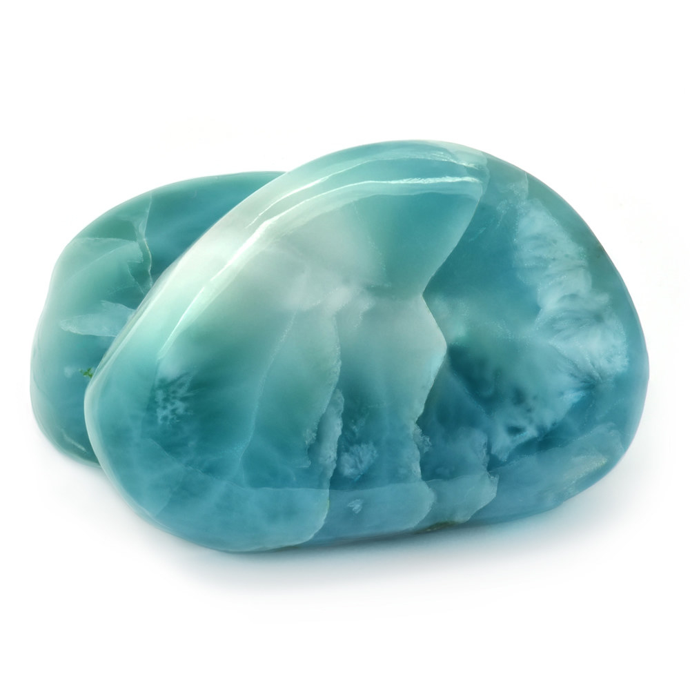 cyan/aqua blue smooth stone with white throughout larimar crystal 