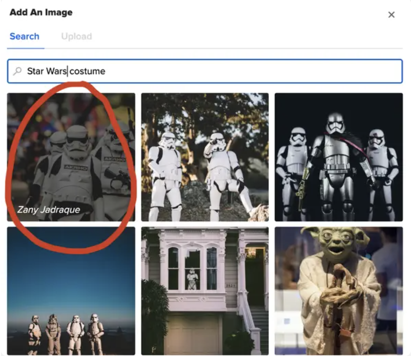 image of six photos of star wars characters, one is circled