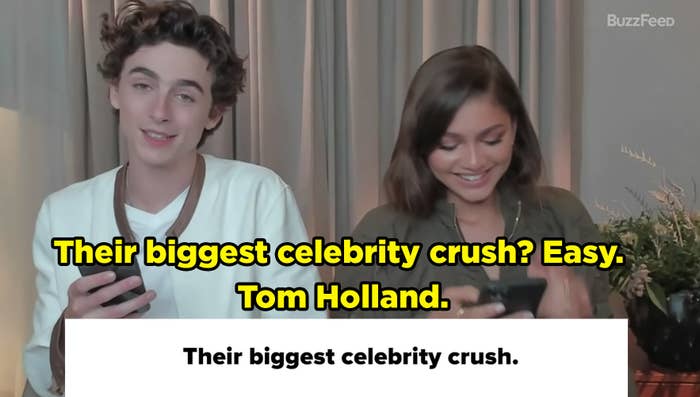 Timothee says, &quot;Their biggest celebrity crush? Easy. Tom Holland.&quot;